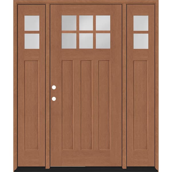 Regency 64 in. x 80 in. 6-Lite Top Lite Clear Glass RHIS Wheat Mahogany Fiberglass Prehung Front Door 12 in. Side Lites