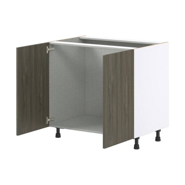 J COLLECTION Medora textured Slab Walnut Assembled Sink Base Kitchen Cabinet w/ Full Height Doors (36 in. W x 34.5 in. H x 24 in. D)