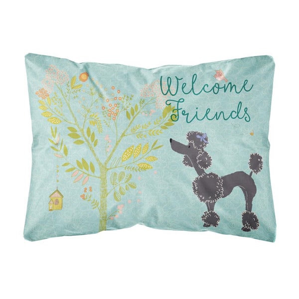 12 in. x 16 in. Multi-Color Lumbar Outdoor Throw Pillow Welcome Friends Black Poodle