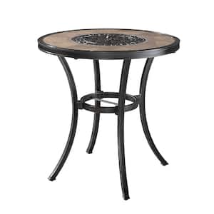 Patio Round Aluminum Outdoor Dining Table Ceramic Tile Top Accent Coffee Table with Ice Bucket