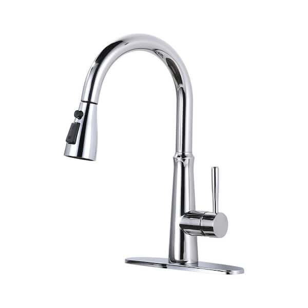 VEVETTA 15.4 in. Single Handle Pull-Down Sprayer Kitchen Faucet, Kitchen Faucet with 360° Swivel Spout in Polished Chrome