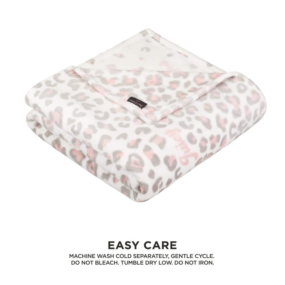 Juicy Couture Pink and White Leopard Plush Throw Blanket