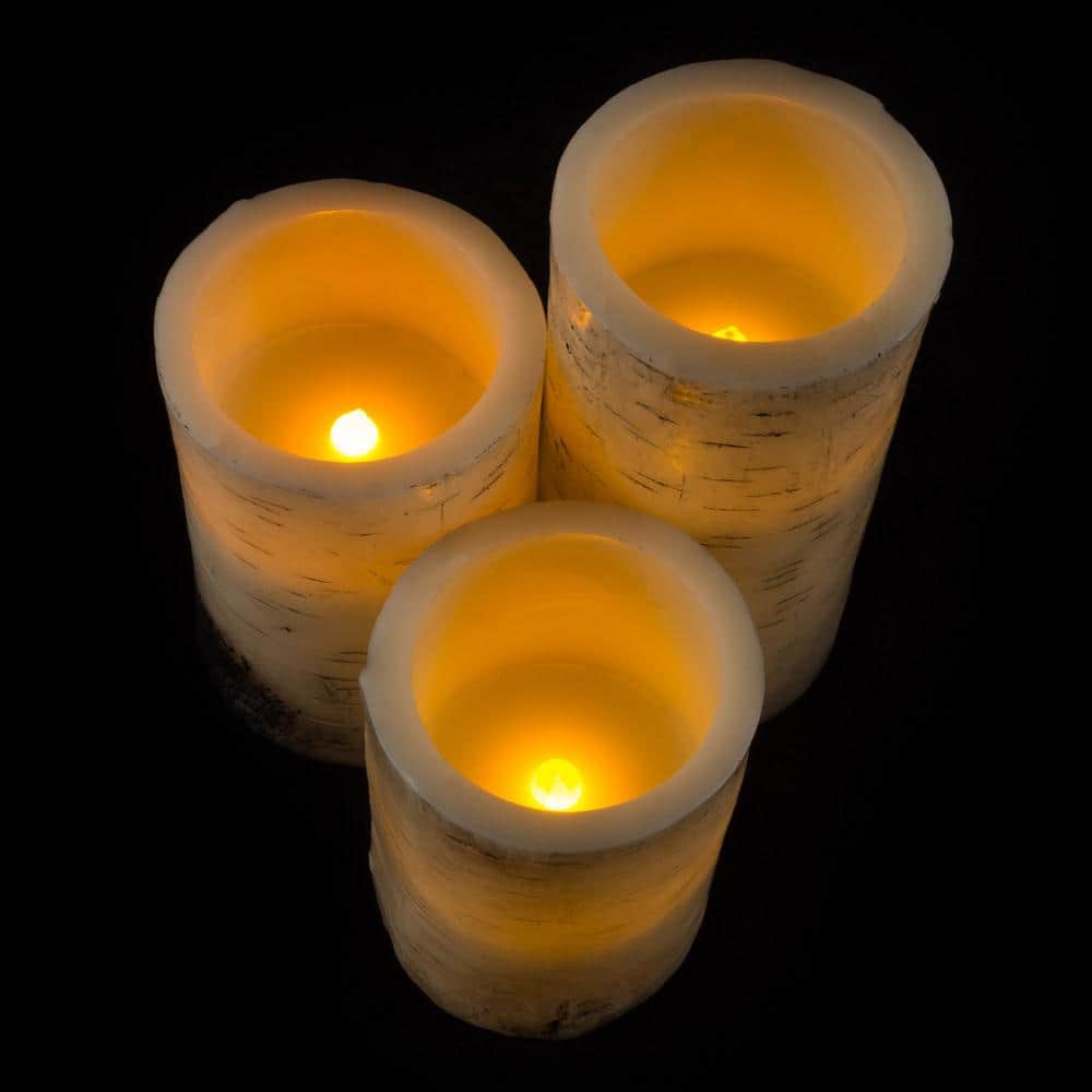 Rustic Cream Faux Birch Bark Flameless LED Candles Set of 6