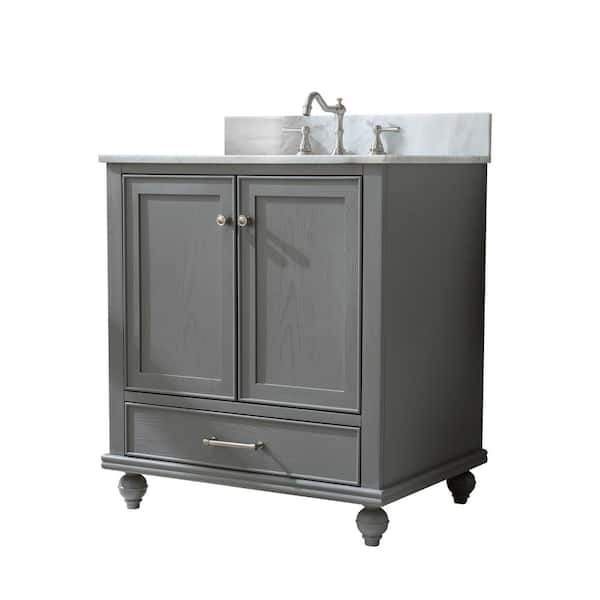 Melissa 30 in. W x 22 in. D Bath Vanity in Grain Gray with Carrara White Engineered Stone Vanity Top with White Sink