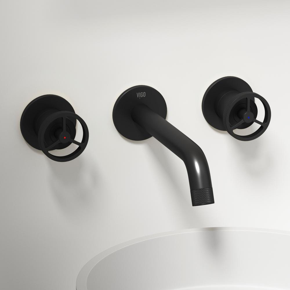 Cass Industrial-Chic Matte Black Nickel Wall Mount Bathroom Faucet