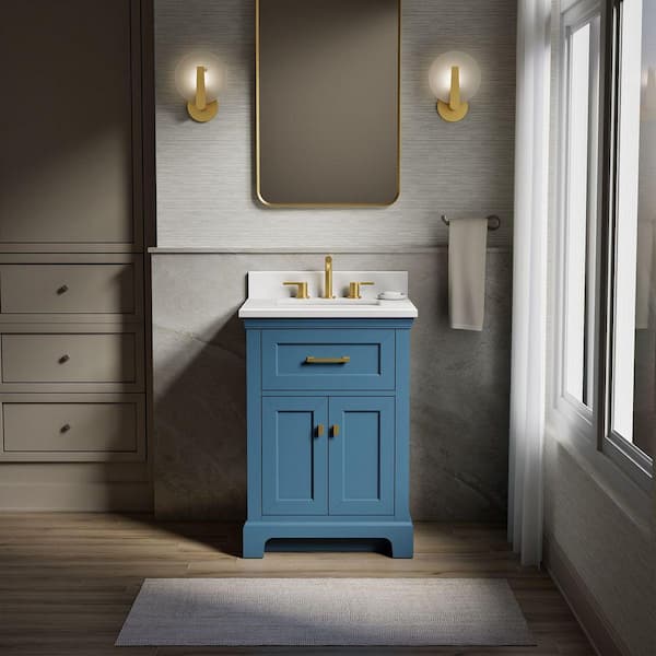 Charlemont 25in. Single Sink Freestanding Tidal Blue Bath Vanity with White Quartz Top Assembled