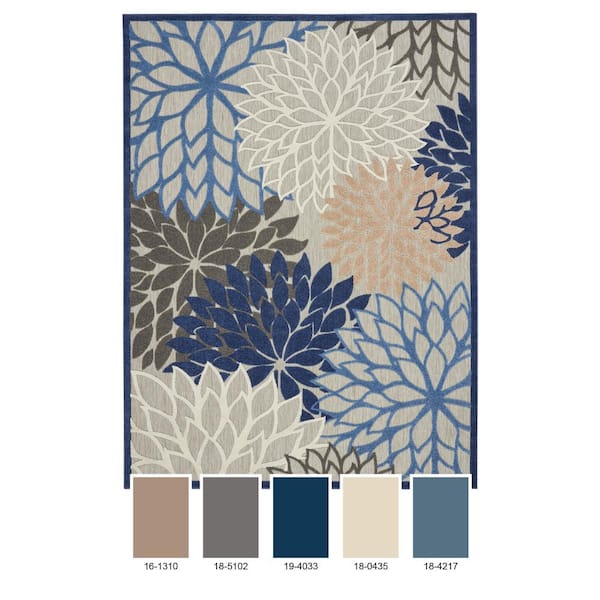 Aloha Blue/Multicolor Floral Contemporary Indoor/Outdoor Rug