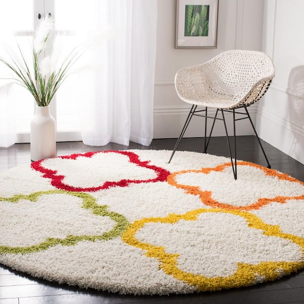 Sgk-Shag Kids 5 ft. x 5 ft. Ivory/Multi Quatrefoil Round Rug