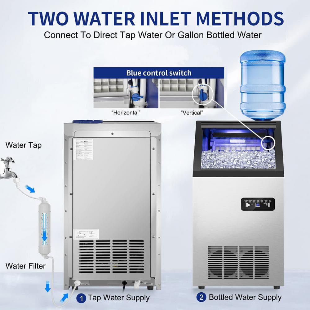 Stainless Steel Commercial Freestanding Ice Maker with 35lb Storage