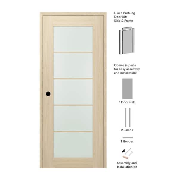 Belldinni 32 in. x 80 in. Vona Right-Hand Solid Composite Core 5-Lite Frosted Glass Loire Ash Wood Single Prehung Interior Door