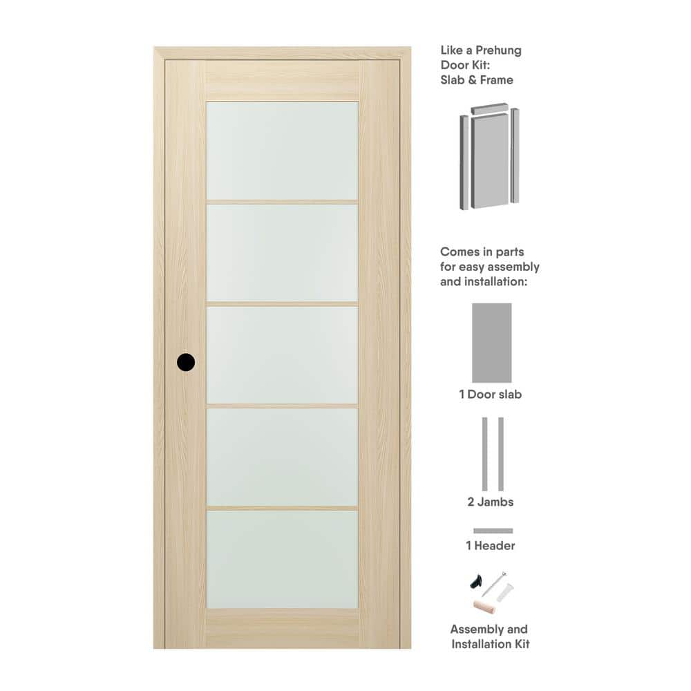 28 in. x 84 in. Vona Right-Hand Solid Composite Core 5-Lite Frosted Glass Loire Ash Wood Single Prehung Interior Door price history on PriceWatchPro