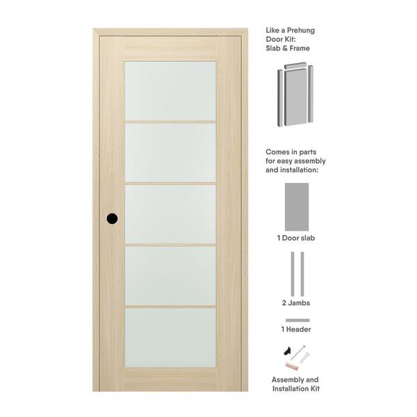 Belldinni 24 in. x 96 in. Vona Right-Hand Solid Composite Core 5-Lite Frosted Glass Loire Ash Wood Single Prehung Interior Door