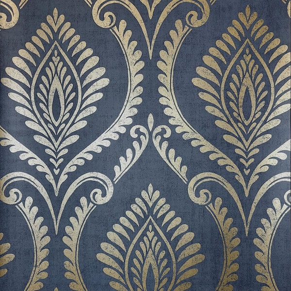 Estelle Blue Damask Wallpaper Sample