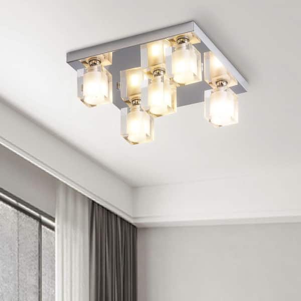 Seattle 5-Light 11.81 in. Cylinder Flush Mount With Crystal Shade