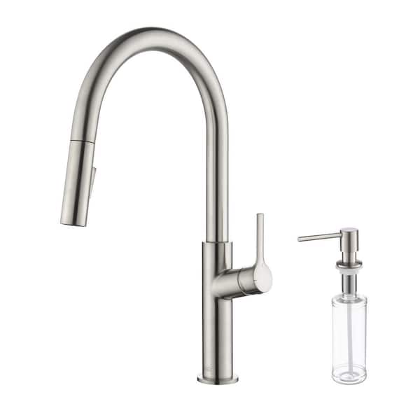 16.94 in. H 1.8 GPM Pull Down Sprayer Kitchen Faucet with 360° Spout Swivel, Soap Dispenser in Brushed Nickel