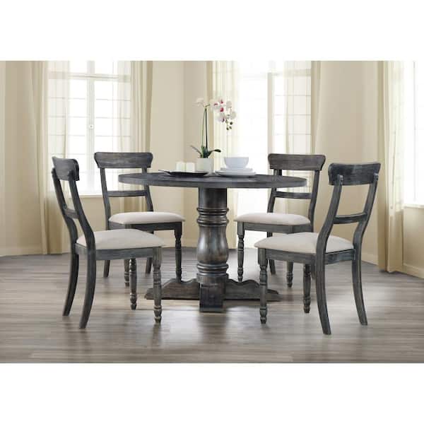 Weathered Grey Round Dining Table, Distressed Grey Round Dining Table