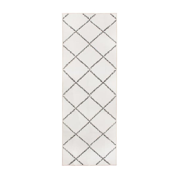 My Magic Carpet Medina Moroccan Diamond Ivory 2.5 ft. x 7 ft. Trellis Washable Runner Rug