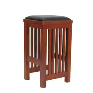 19 in. Brown Backless Wooden Frame Bar Stool with Faux Leather Seat