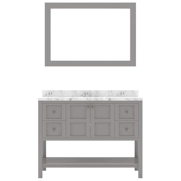 Virtu USA Winterfell 48 in. W x 22 in. D x 37 in. H Single Sink Bath Vanity in Gray with Quartz Top and Mirror