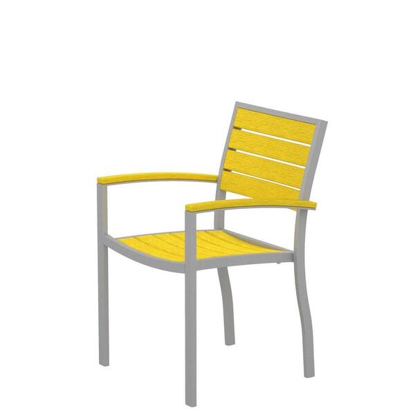 POLYWOOD Euro Textured Silver Patio Dining Arm Chair with Lemon Slats