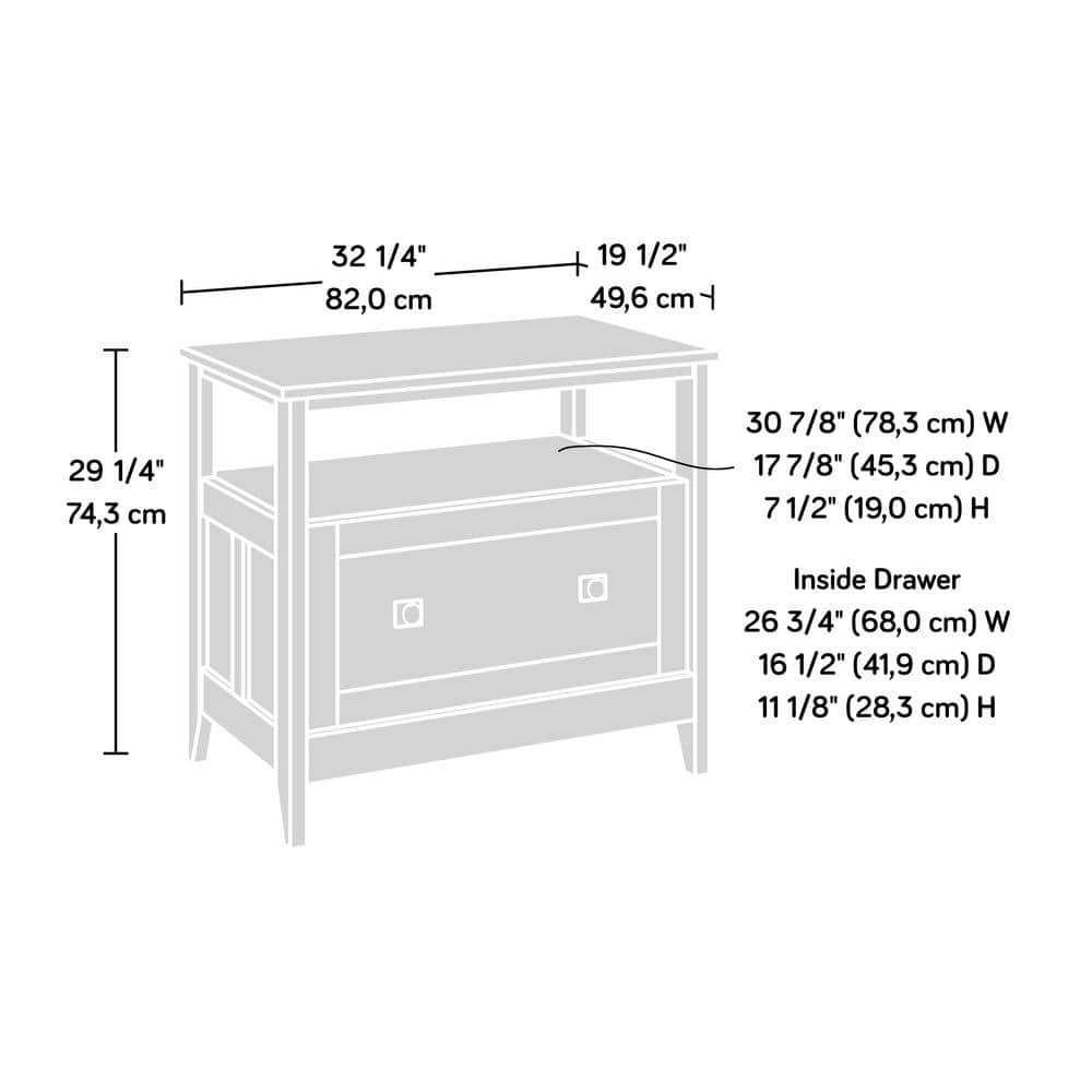 Soft White and Oak Lateral File Cabinet with Open Shelf