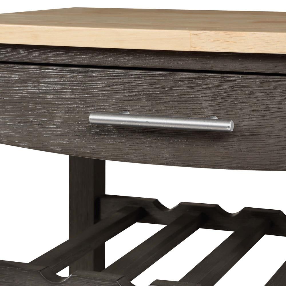 Gray Rubberwood Butcher Block Kitchen Cart with Wine Rack