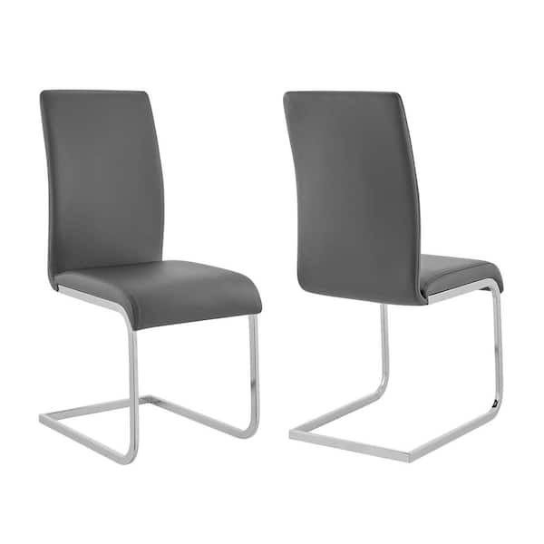 Armen Living Amanda 38 in. Gray Faux Leather and Chrome Finish Contemporary Side Chair (Set of 2)