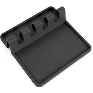 Silicone Utensil Rest with Drip Pad for Multiple Utensils-Night Black