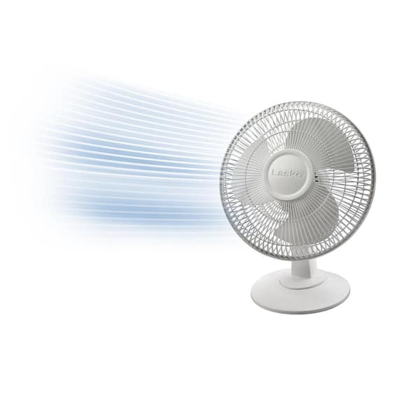 Lasko 12 in. 3 Speed White Oscillating Personal Table Fan with Tilt-Back Feature