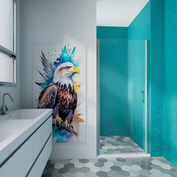 34 in. - 35 3/8 in. W x 72 in. H Universal Pivot Shower Door with Polished Chrome Finish and Tempered Glass