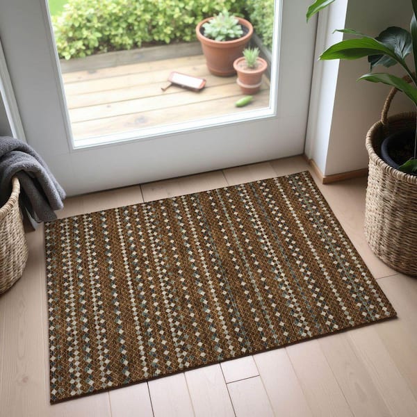 Mayfield Premium Machine Washable Abstract AMF1408 Brown 2 ft. x 3 ft. Area Rug