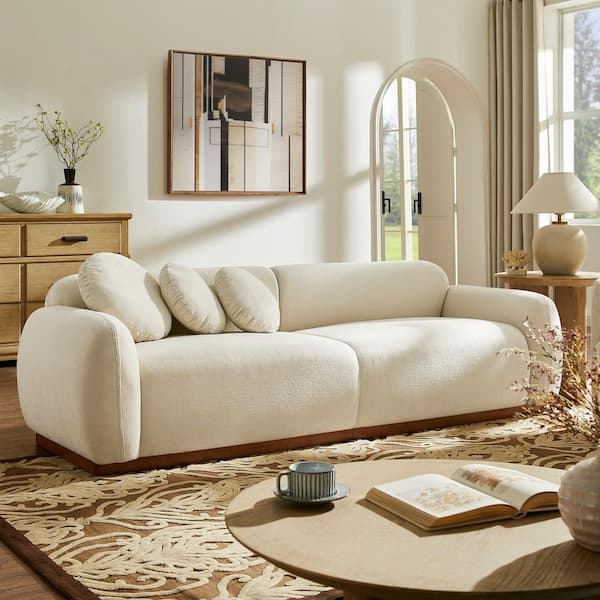 Haven Cloud Couch 90.94 in. Curved Arm Modern Chenille Sofa in Beige with 3-Pillows for living room, Large 2-Seater