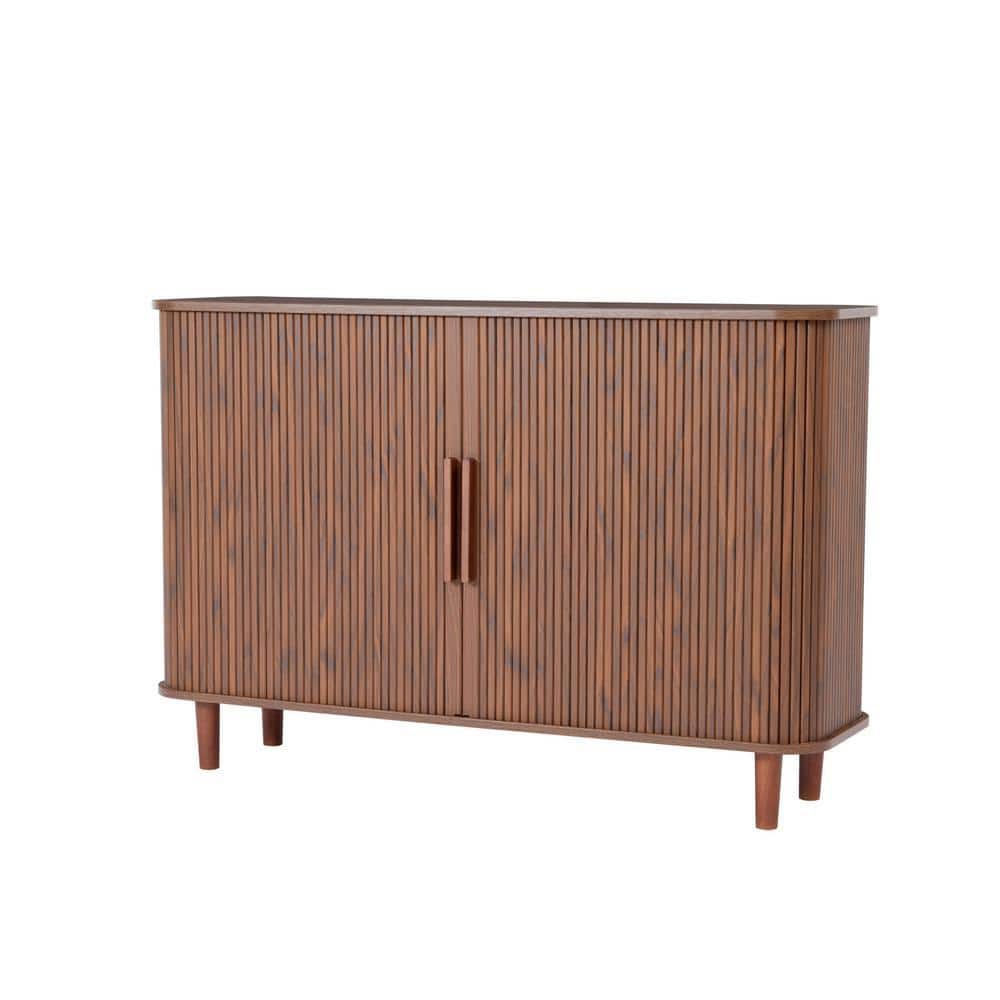 ATHMILE Walnut Wooden 47.24 in. W Sliding Door Sideboard/Buffet Storage ...