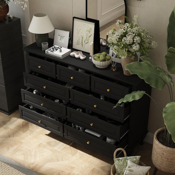 Kingdely Black 9-Drawer 55.1 in. Wide Chest of Drawers with Metal