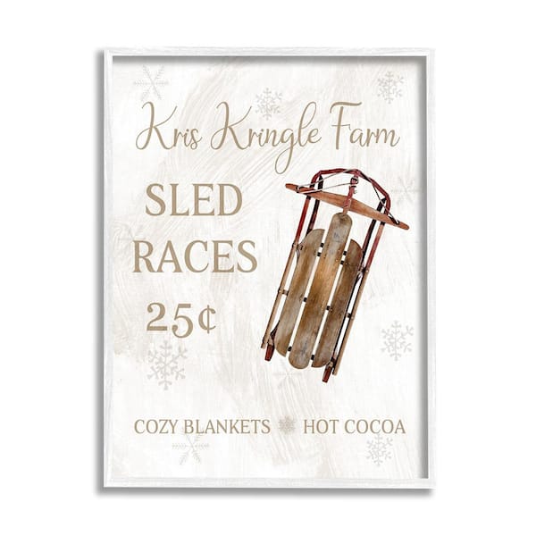 Stupell Industries Sled Races Holiday Sign by Conrad Knutsen 1 Piece Framed Graphic Print Typography Poster Art Print 20 in. x 16 in.