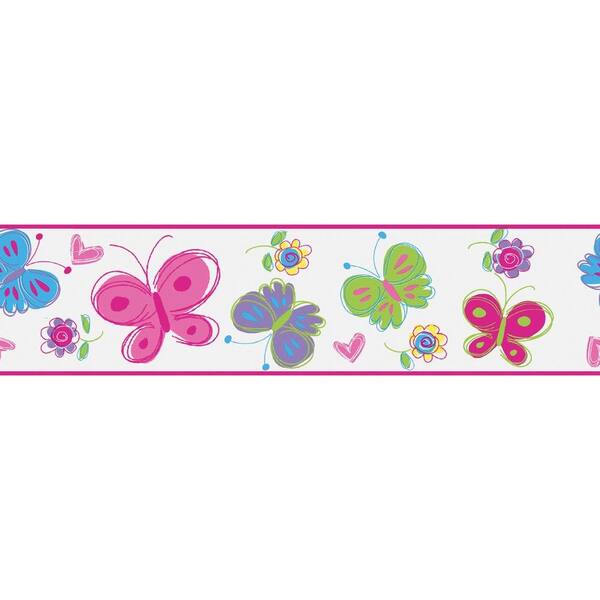 Brewster Butterfly Garden Pink Wallpaper Border Sample