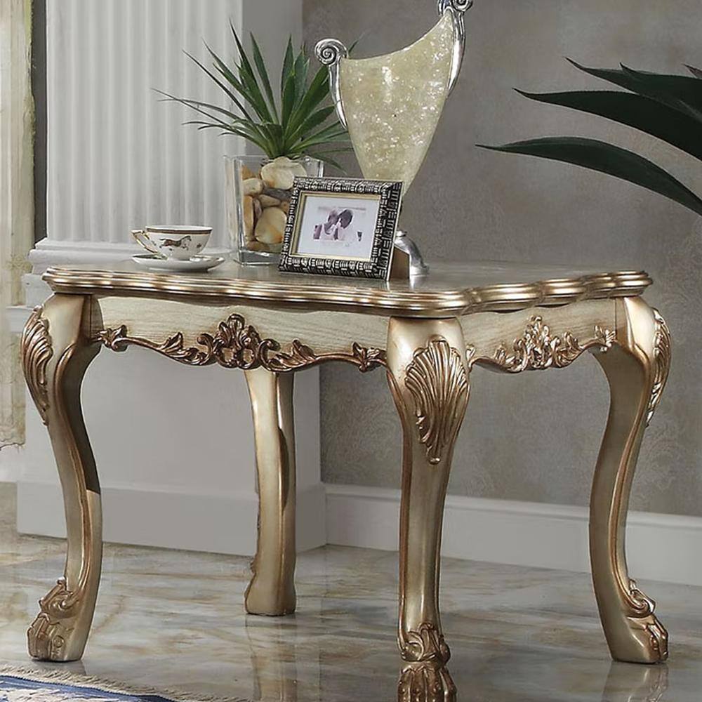 28" Gold Patina Wood Veneer Rectangular End Table