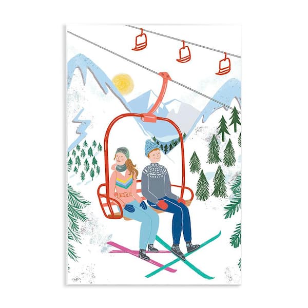 Stupell Industries Winter Ski Lift Friends by Jo Reid 1-Piece Unframed Graphic Print Sports Poster Art Print 19 in. x 13 in.