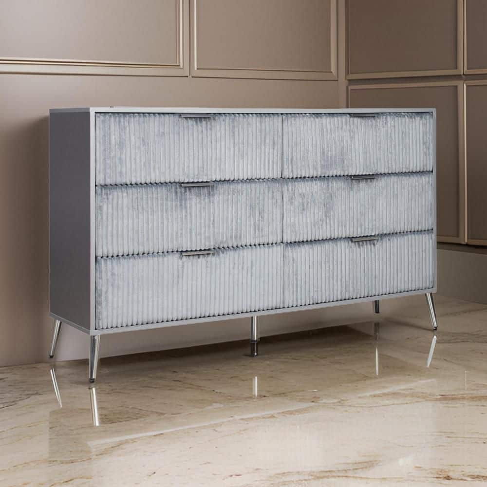 Gray and Nickel 6-Drawer 58.46 in. W Dresser Without Mirror price history on PriceWatchPro