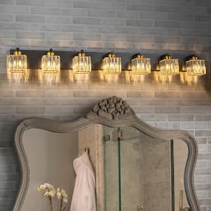 Orillia 51.2 in. 7-Light Black and Gold Bathroom Vanity Light with Crystal Shades
