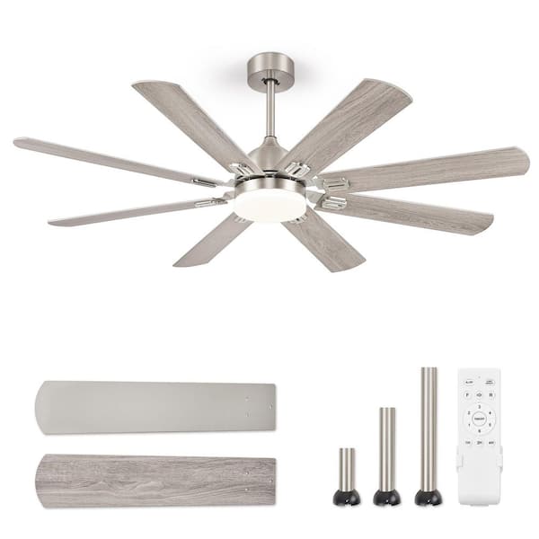 HINNIXY 62 in. Outdoor Indoor Nickel 3-Colors LED 6-Speeds Ceiling Fan with Dual-Finish Blades and Light Kit and Remote Control