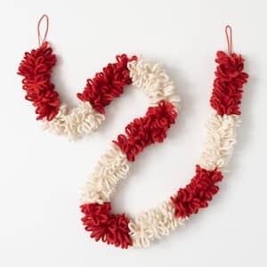 72 in. Red and White Pom Pom Festive Fabric Garland