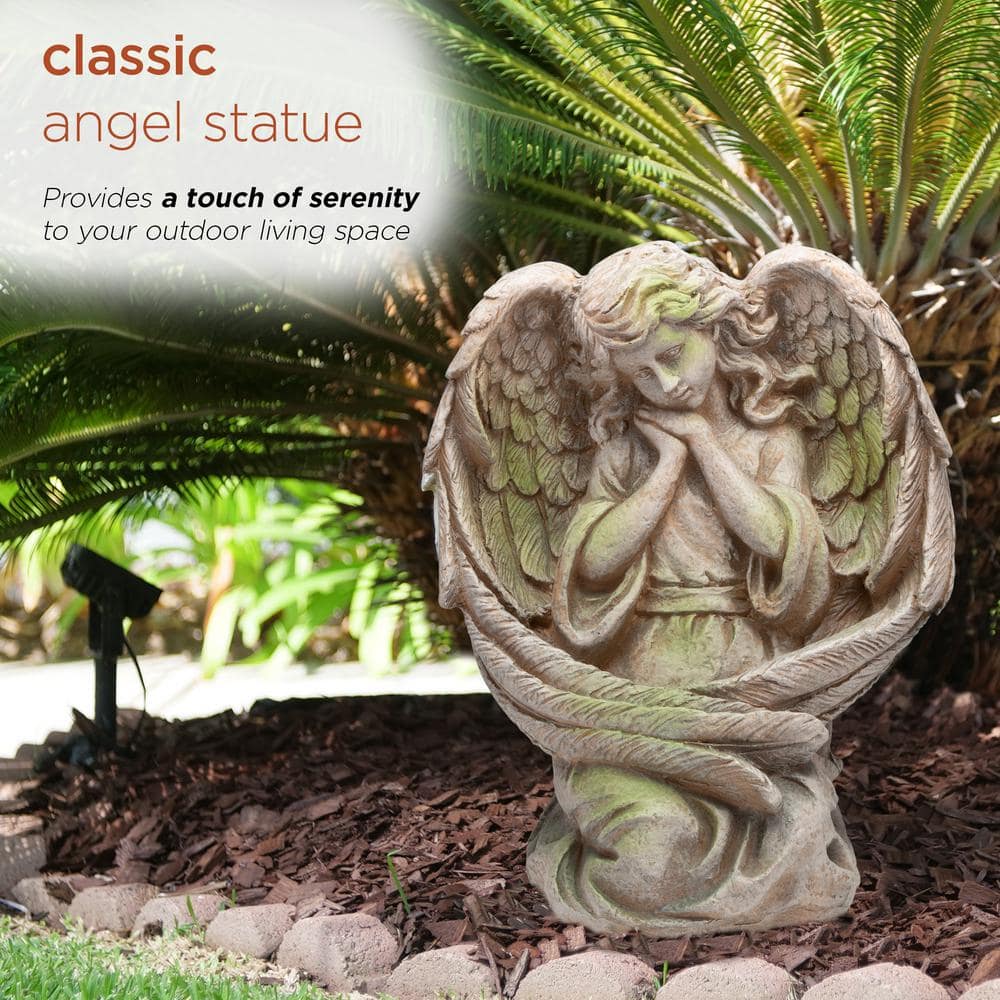 Stone Guardian Angel Garden Statue with Solar Power