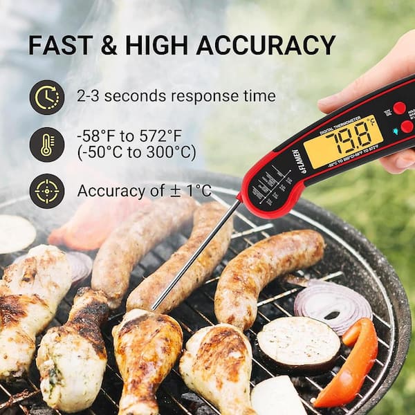 Flamen Instant Read Digital Meat Thermometer (Red)