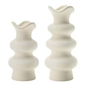 Modern Decorative White Ceramic Vases for Home Decor 8.3 Inch, Fall Minimalist Vase and Boho Flower Vase, White