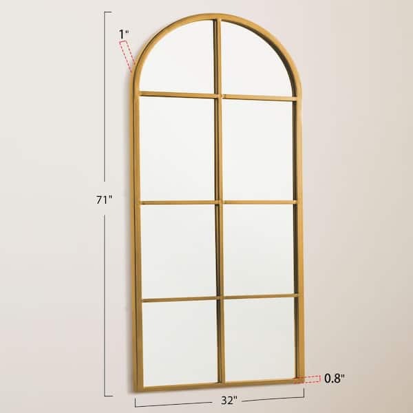 Dovelina 23 in. W x 70 in. H Iron Frame Gold Arch Window Pane Decorative Wall Mirror