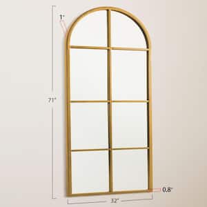 23 in. W x 70 in. H Iron Frame Gold Arch Window Pane Decorative Wall Mirror