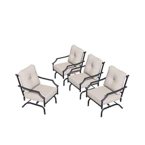 Rocking Metal Outdoor Dining Chair with Beige Cushions 4 of Chairs Included