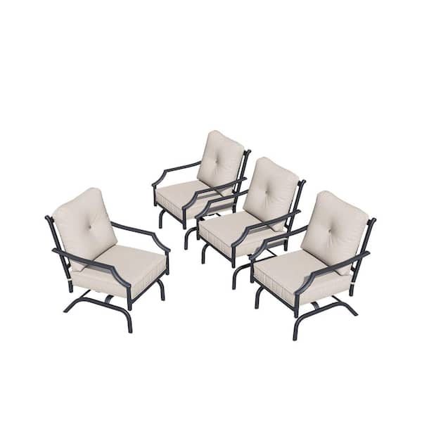 TOP HOME SPACE 4-Piece Metal Outdoor Rocking Chairs Set with Beige Cushions