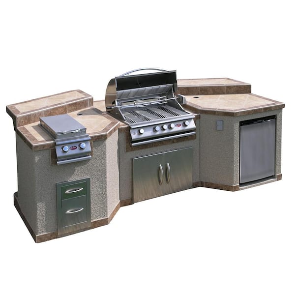 Cal Flame 3-Piece Island with 4-Burner BBQ Grill and Rotisserie